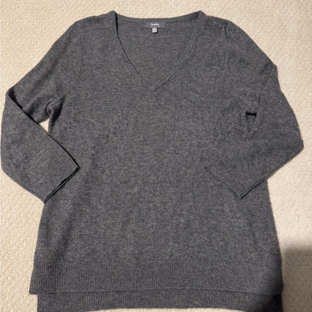 Neiman Marcus Charcoal Gray Cashmere V-Neck Sweater